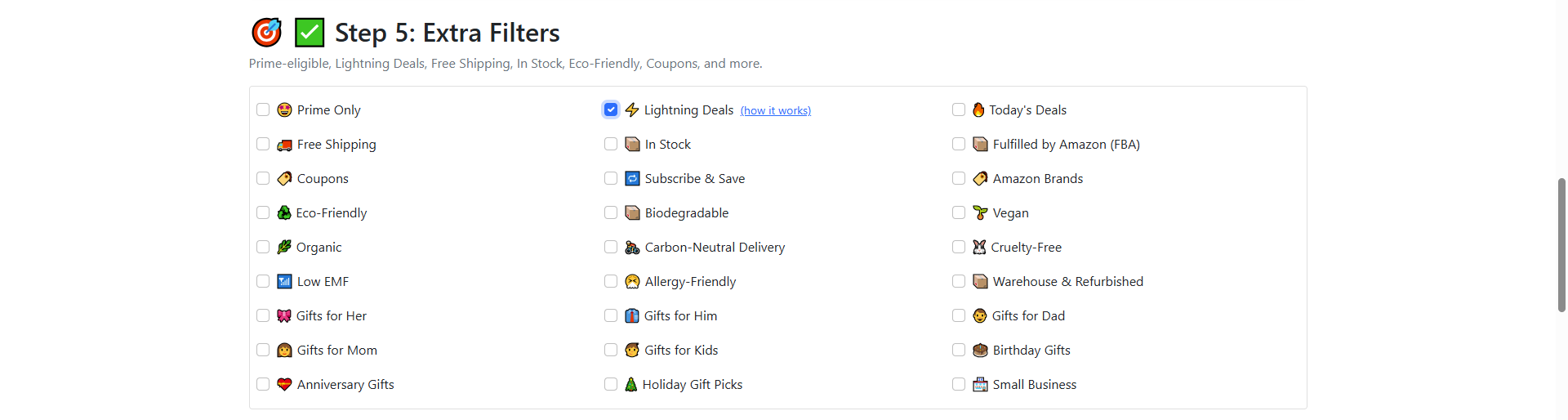 Check the Lightning Deals box to filter only active Amazon Lightning Deals